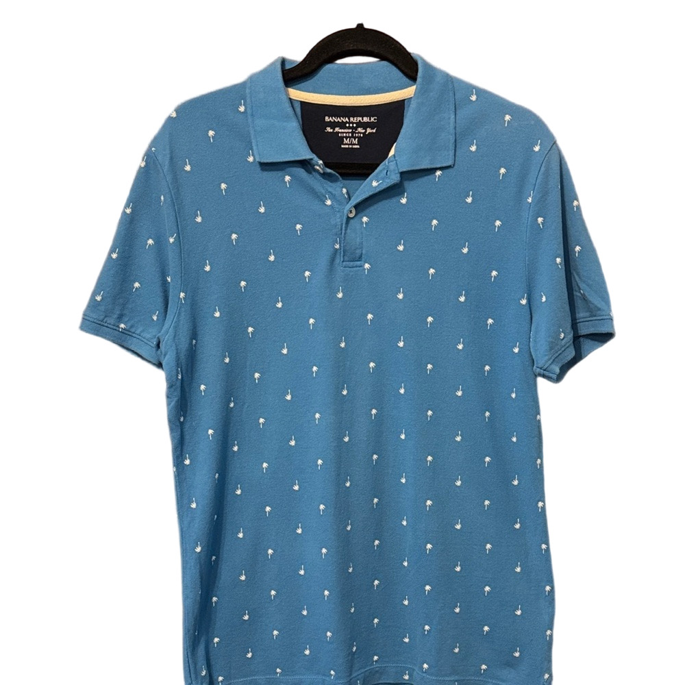 Banana Republic Blue Palm Tree Pattern Polo
